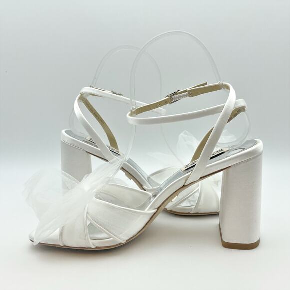 Badgley Mischka Tess Heeded Sandals US 8.5M EU 39 White Tulle Bow Bride NIB - Picture 6 of 12